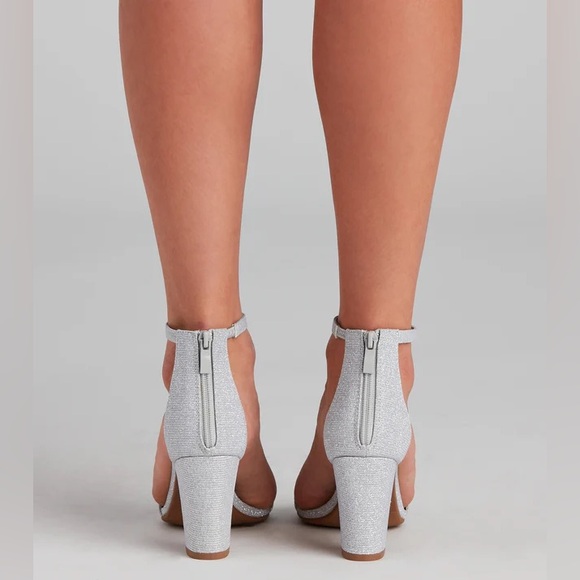 Windsor Sparkle Step Glitter Lurex Block Heels - Silver - Picture 2 of 13